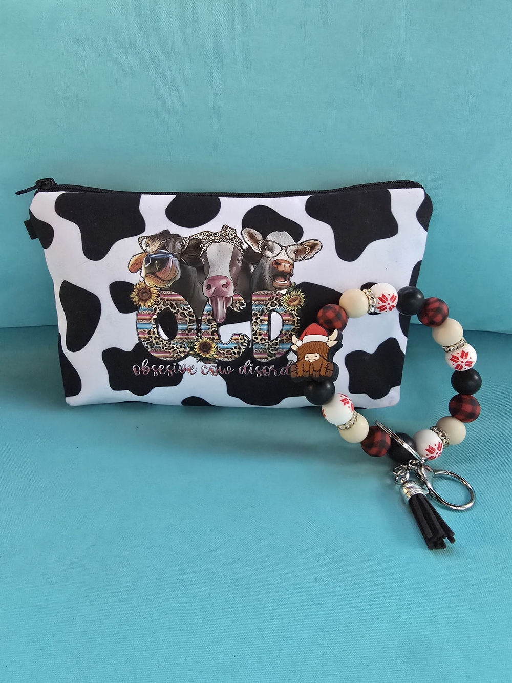 Cow Obsession Bundle Cosmetic Pouch & Beaded Keyring